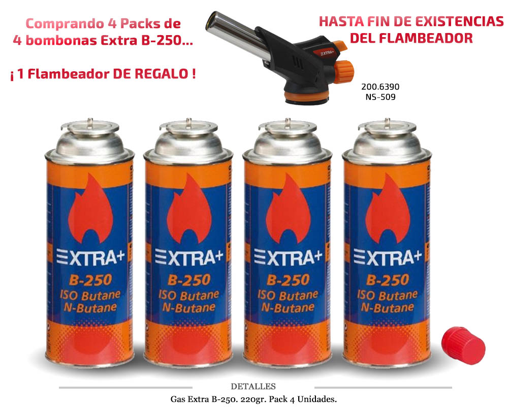 GAS EXTRA LATA METAL B-250 BUTANO 220 GR 4 UD