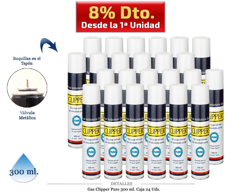 GAS CLIPPER PURE 300 ML 24 UDS.