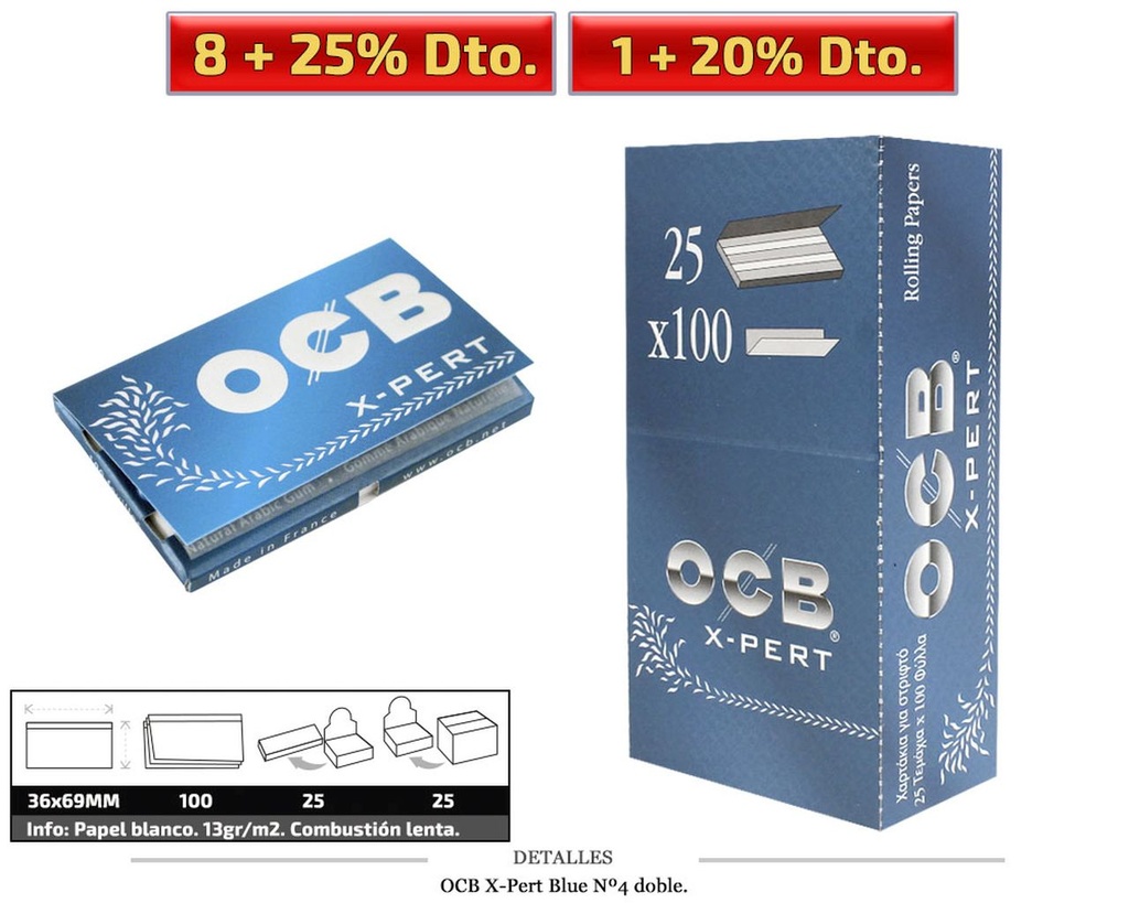 OCB DOBLE Nº4 X-PERT BLUE 25 UDS