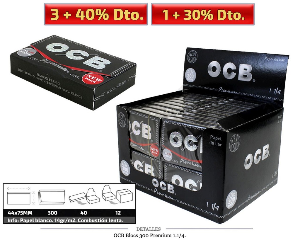 OCB BLOCS 300 1.1/4 PREMIUM 40 UDS