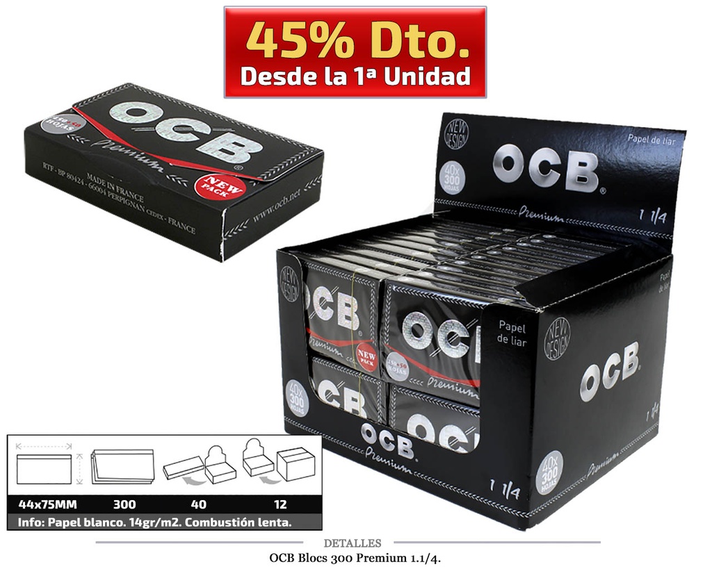 OCB BLOCS 300 1.1/4 PREMIUM 40 UDS