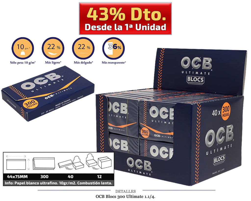 OCB BLOCS 300 1.1/4 ULTIMATE 40 UDS