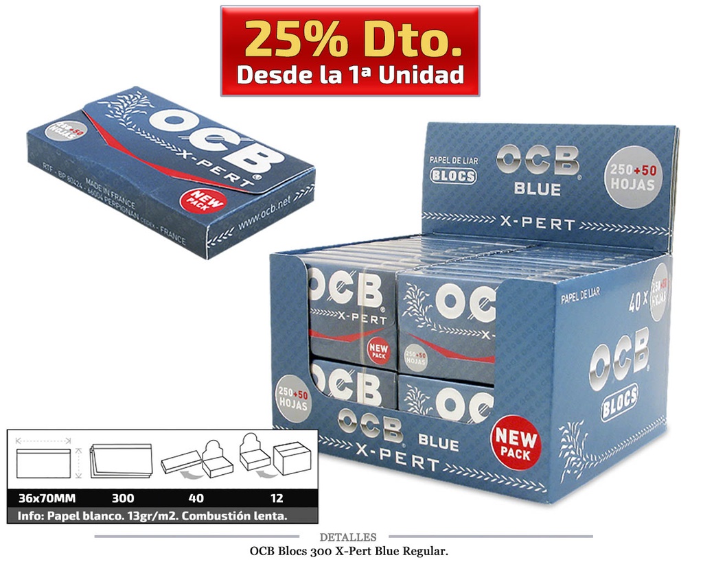 OCB BLOCS 300 70MM X-PERT BLUE 40 UDS