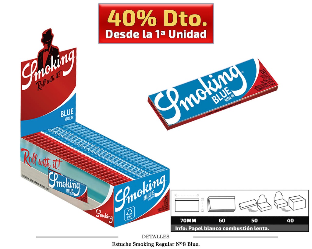 SMOKING REGULAR Nº8 BLUE 50 UDS