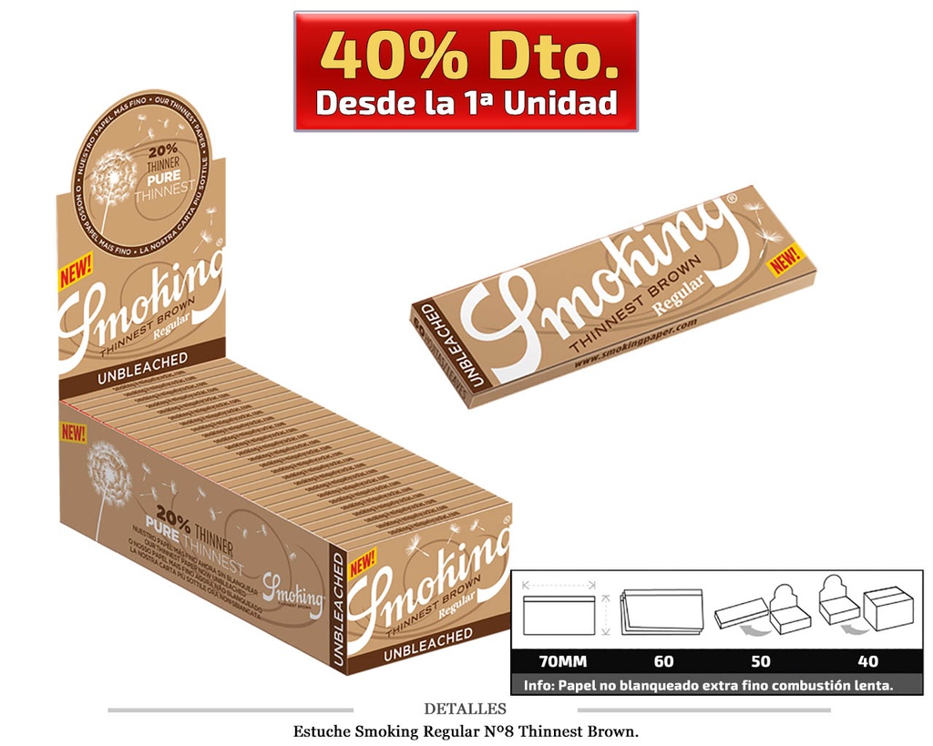 SMOKING REGULAR Nº8 THIN BROWN 50 UDS