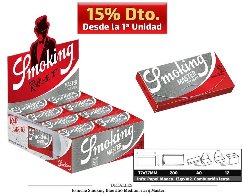 SMOKING BLOC 200 MEDIUM 1.1/4 MASTER 40 UDS