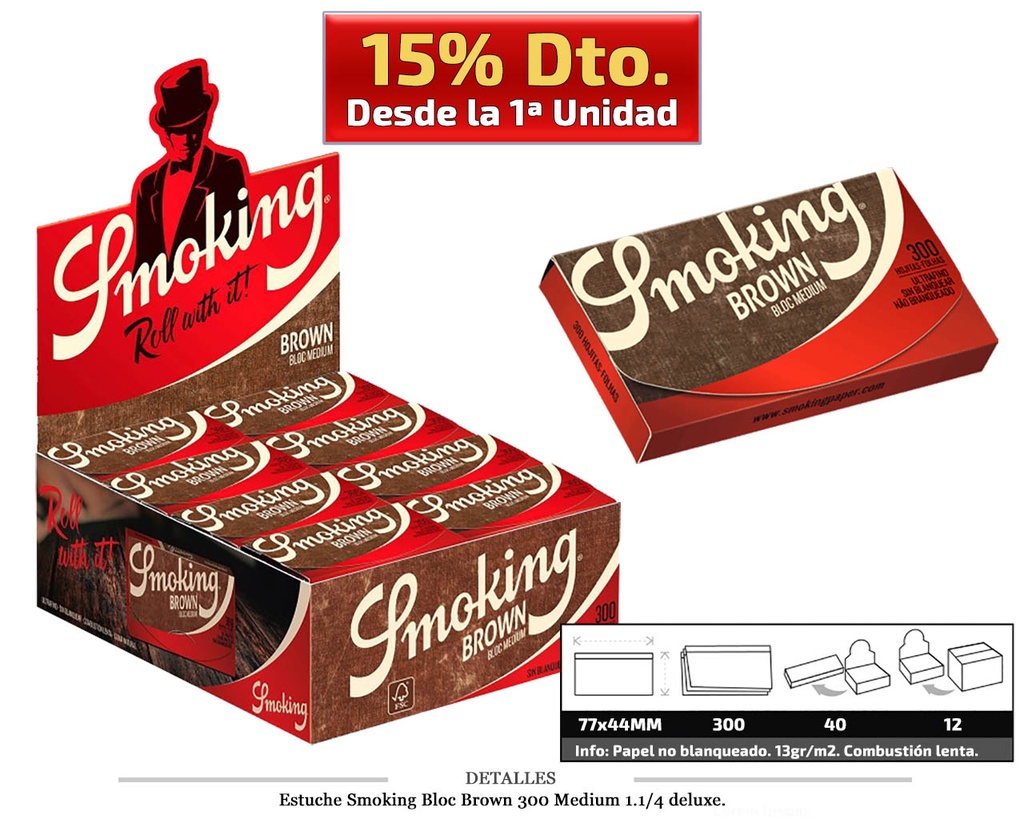 SMOKING BLOC 300 MEDIUM 1.1/4 BROWN 40 UDS