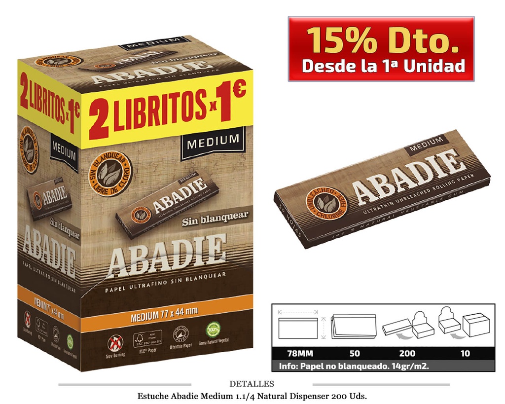 ABADIE DISPENSADOR MEDIUM 1.1/4 NATURAL 200 UDS