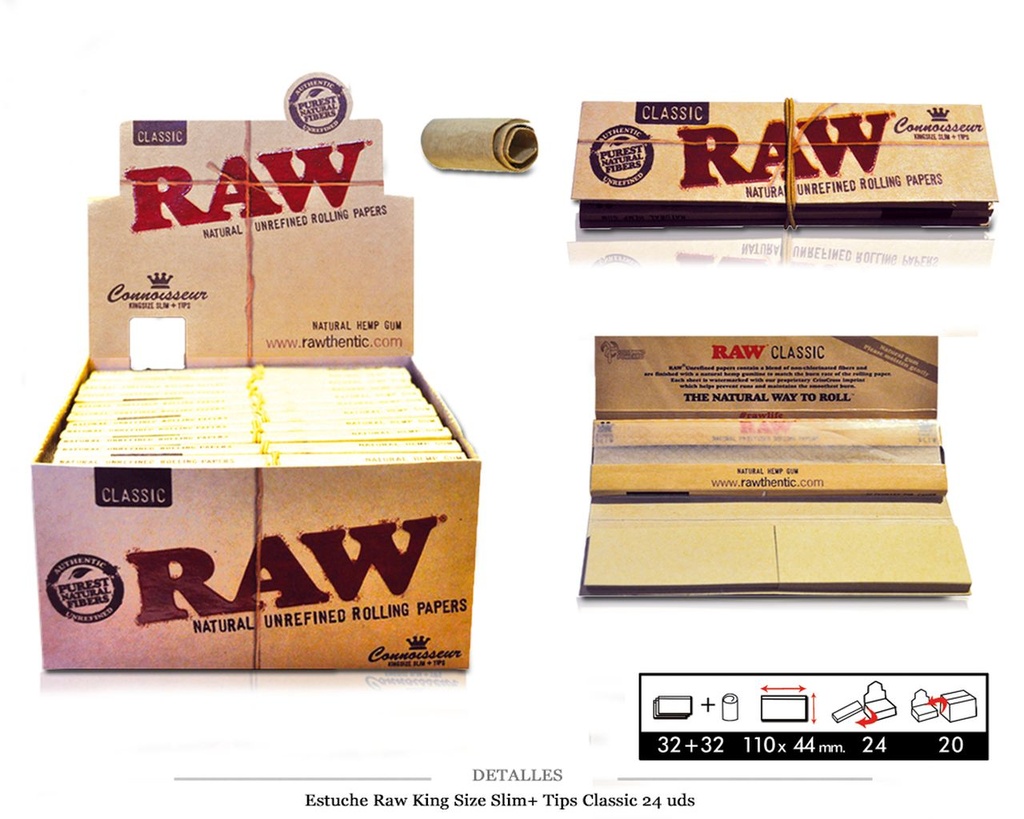 RAW KING SIZE SLIM+TIPS CLASSIC 24 UDS