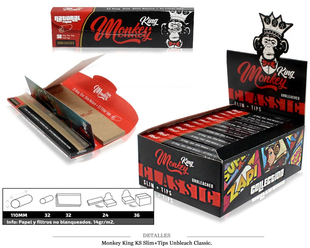 MONKEY KING KS SLIM+TIPS CLASSIC UNBLEACH 24 UDS