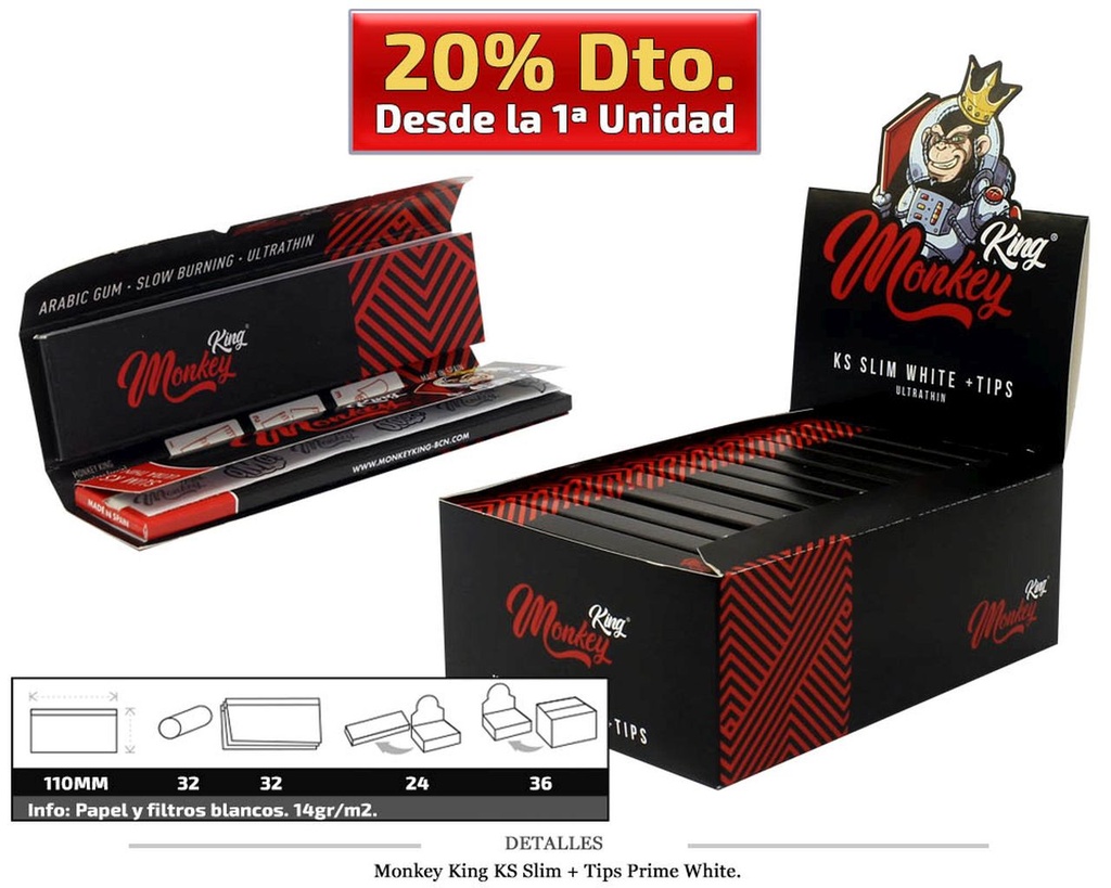 MONKEY KING KS SLIM+TIPS UNBLEACH PRIME 24 UDS