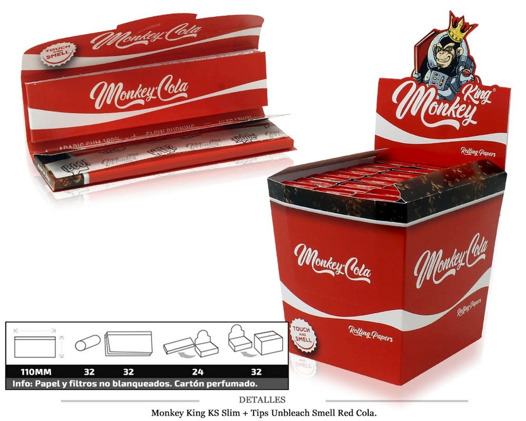 MONKEY KING KS SLIM+TIPS SMELL RED COLA 24 UDS