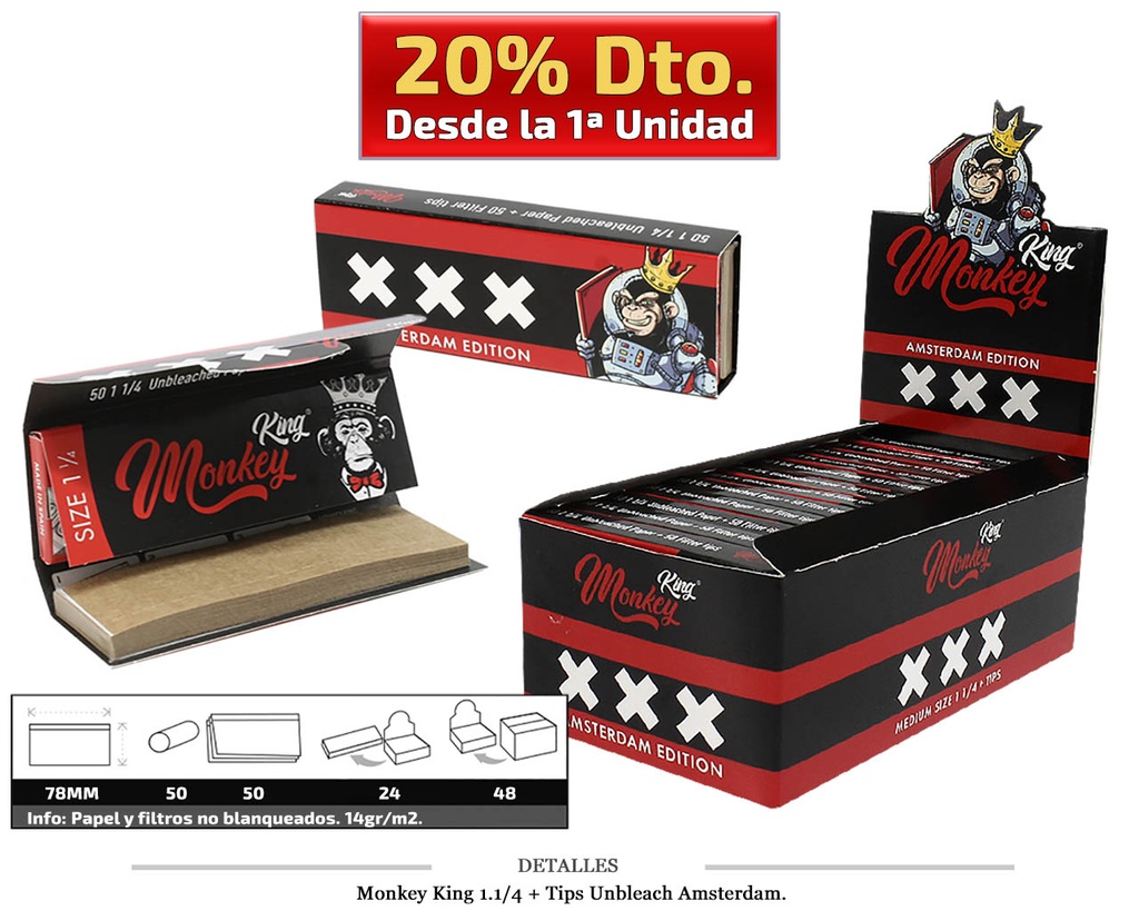 MONKEY KING 1.1/4+TIPS UNBLEACH AMSTERDAMN 24 UDS