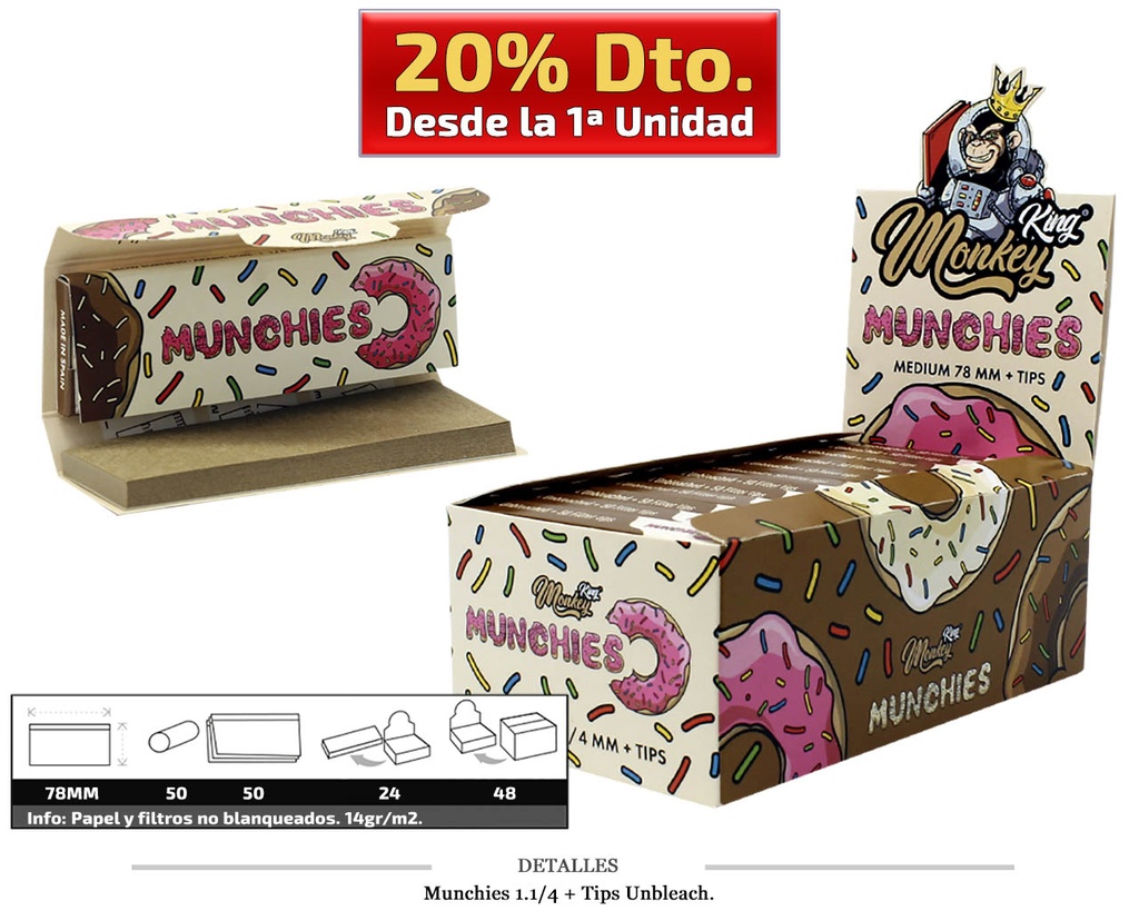 MUNCHIES 1.1/4+TIPS UNBLEACH 24 UDS