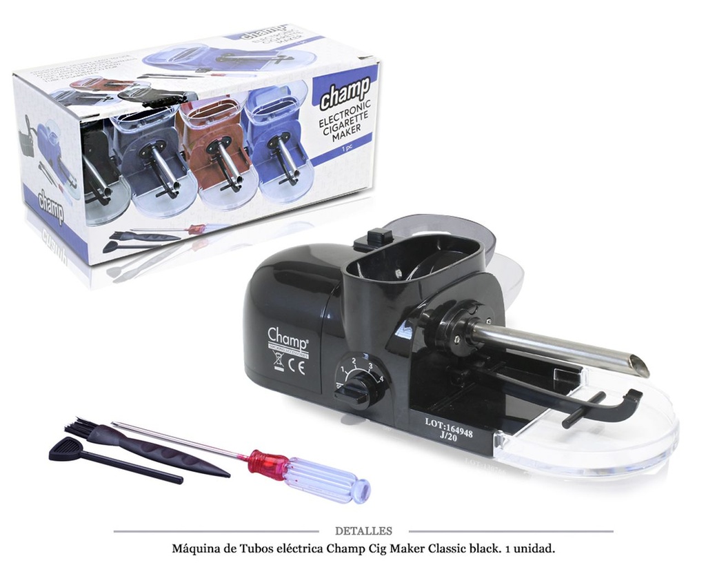 MAQ TUBO ELEC. CHAMP CIG MAKER CLASSIC BLACK 1 UD