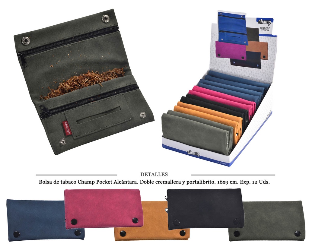 BOLSA TABACO CHAMP ALCANTARA 16X9CM 12 UDS