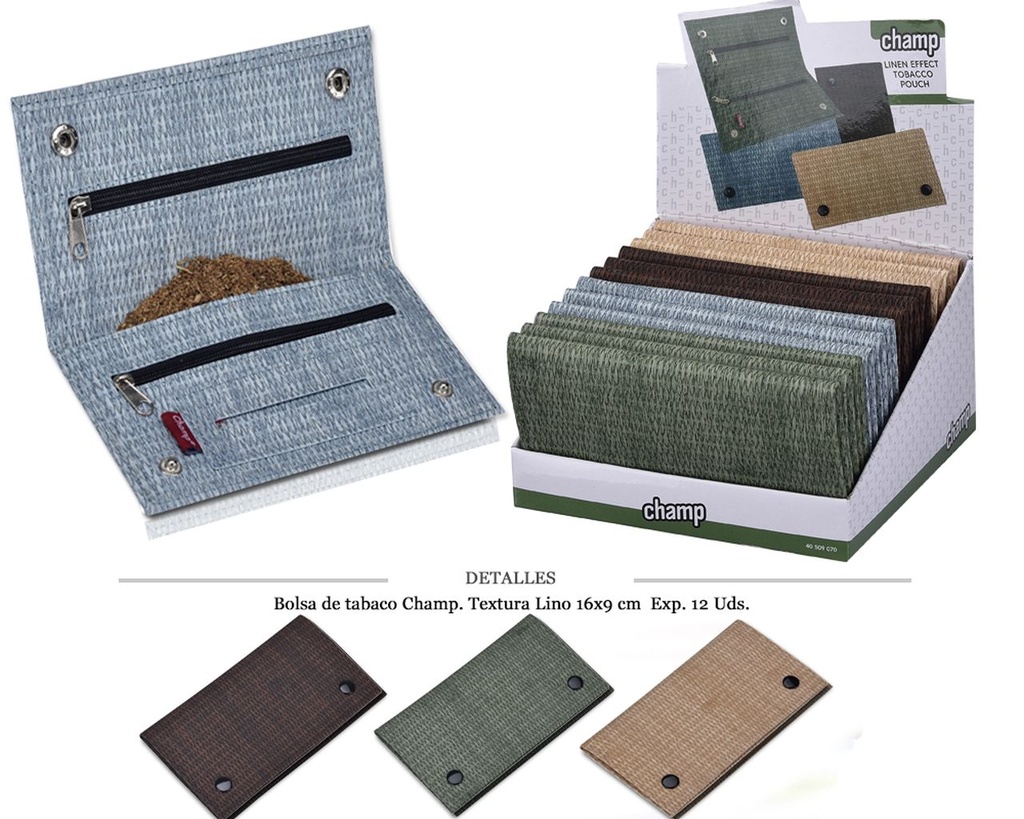 BOLSA TABACO CHAMP TEXTURA LINO 16X9 CM 12 UDS