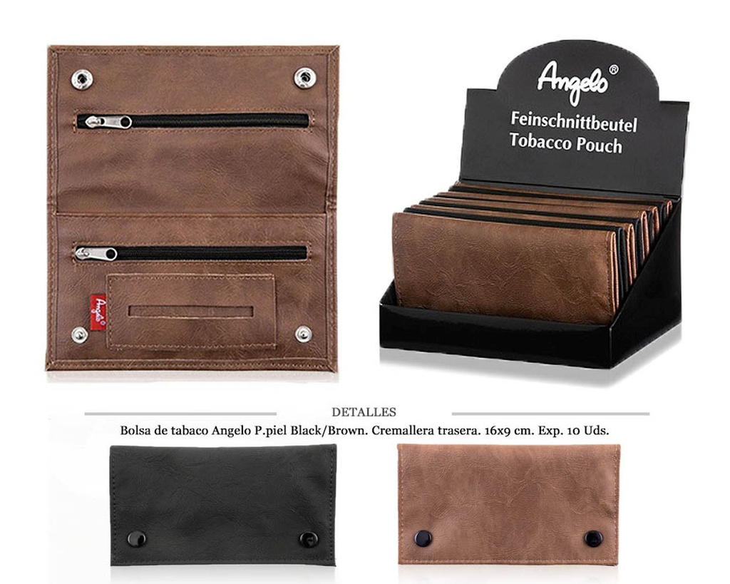 BOLSA TABACO ANGELO P.PIEL BLACK/BROWN 16X9CM 10 U