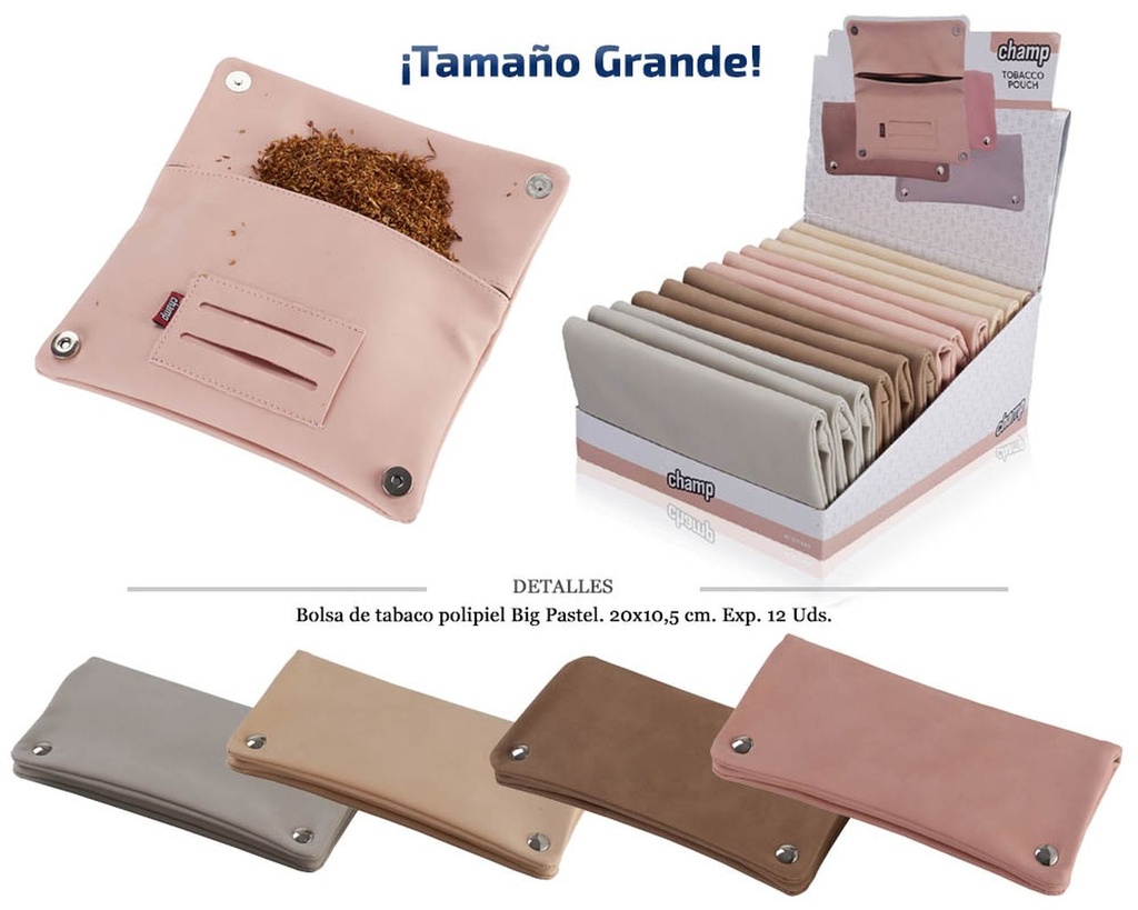 BOLSA TABACO CHAMP BIG PASTEL 20X10,5 CM 12 UDS