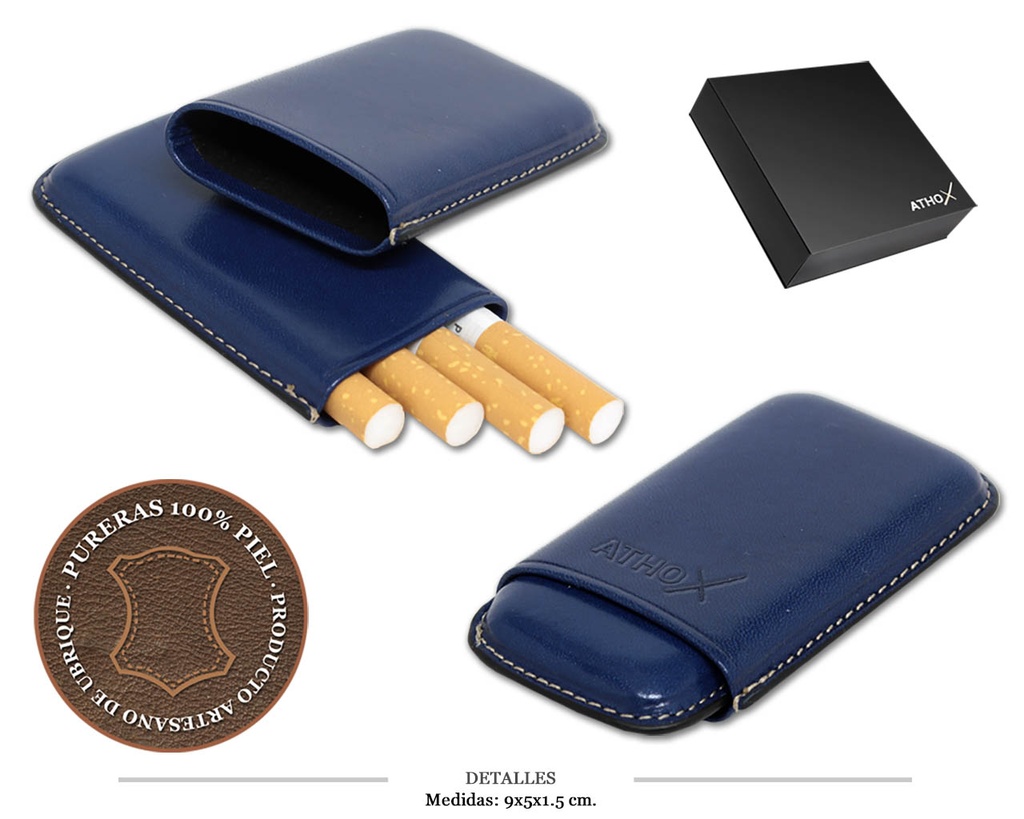 CIGARRERA N.14 VAQUETA AZUL PIEL 9X5X1,5CM