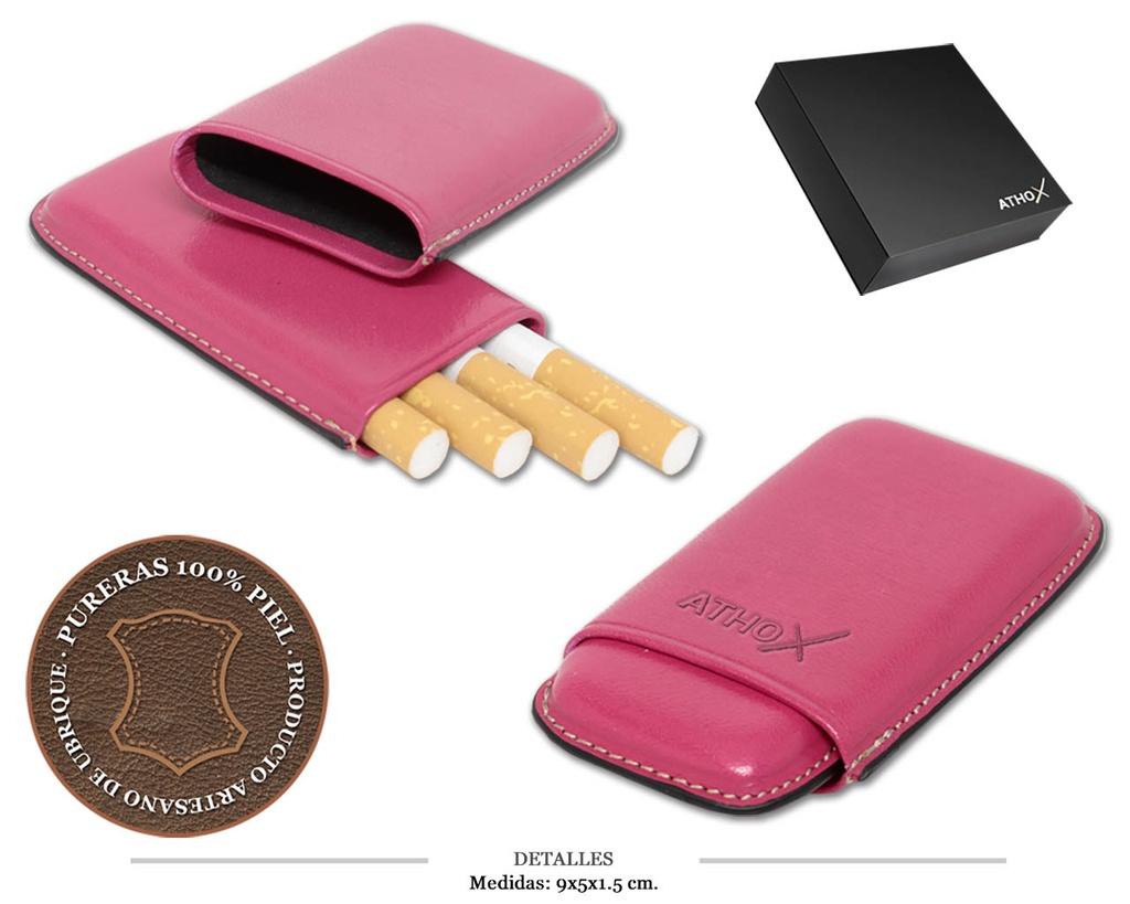 CIGARRERA N.14 VAQUETA ROSA PIEL 9X5X1,5CM