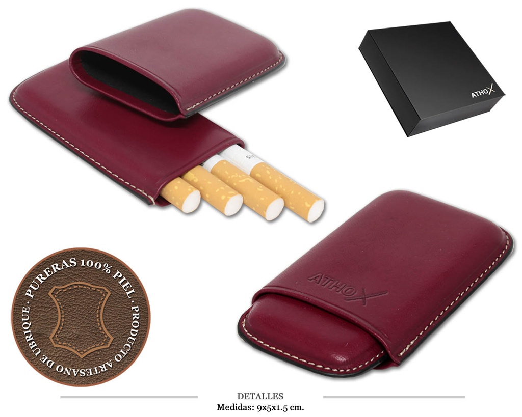 CIGARRERA N.14 VAQUETA BURDEOS PIEL 9X5X1,5CM