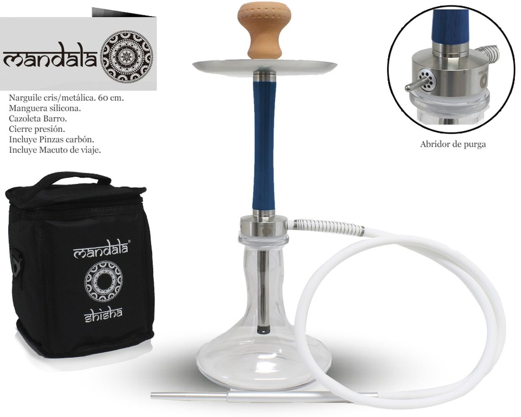 NARGUILE MANDALA Z-13 SILVER-BLUE 60CM 1MG + BAG