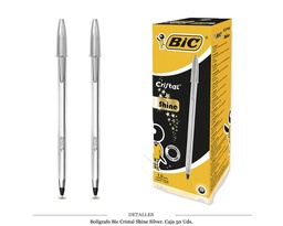 [130.013] BOLIGRAFO BIC CRYSTAL SHINY SILVER CAJA 20 UDS