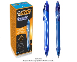 [130.040] BOLIGRAFO BIC GELOCITY QUICK DRY AZUL 12 UDS