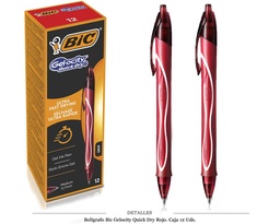[130.042] BOLIGRAFO BIC GELOCITY QUICK DRY ROJO 12 UDS