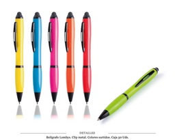[130.153] BOLIGRAFO LOMBYS CLIP METAL COL. SURT. 50 UDS