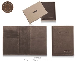 [756.419] PORTAPASAPORTE ZIPPO PIEL MARRON