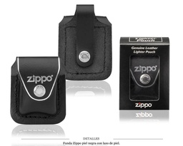 [Z783.005] FUNDA ZIPPO CUERO NEGRO LAZO PIEL
