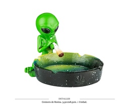 [290.03501] CENICERO RESINA ALIEN GREEN 13,5X12X8,5CM 1 UD