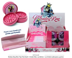 [115.662] MONKEY KING KS SLIM+TIPS SMELL PINK+ GRINDER PINK 24 UDS