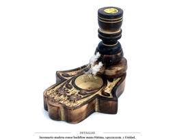 [126.521] INCENSARIO MADERA CONOS BACKFLOW MANO FATIMA 14X12X12 CM