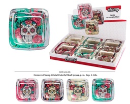 [290.08505] CENICERO CHAMP CRISTAL COLORFUL SKULL 6 UDS