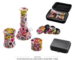 [124.21001] SET BONG CRISTAL 15CM + GRINDER + STORAGE SKULL 1 UD
