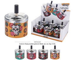 [290.05006] CENICERO CHAMP MET GIRATORIO SKULL 9X11 CM 6 UDS