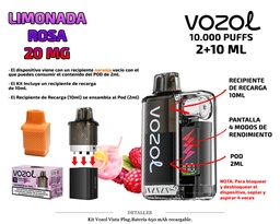 [111.85108] KIT VOZOL VISTA PLUG LIMONADA ROSA 20MG 2 + 10ML
