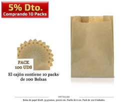 [100.060] BOLSA PAPEL KRAFT 30X20+6 35 GR. S/V 100 UDS