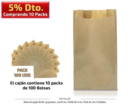 [100.061] BOLSA PAPEL KRAFT 41X18+6 35 GR. S/V 100 UDS