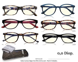 [100.51201] GAFAS LECT ZIPPO FILTRO PROT 0.0 DIOP PACK 6 UDS