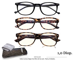 [100.51301] GAFAS LECT ZIPPO FILTRO PROT 1.0 DIOP PACK 3 UDS