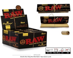 [115.56501] RAW KING SIZE SLIM BLACK+TIPS CLASSIC 24 UDS.