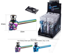 [124.600] PIPA CRISTAL CHAMP 13CM+FILTROS SKULL RAINBOW 12 UDS