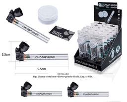 [124.60206] PIPA CRISTAL CHAMP 9CM+FILTROS+GRINDER SKUL 12 UDS